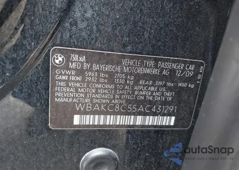 2010 BMW 750Li xDrive from USA, damaged, VIN WBAKC8C55AC431291